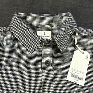 NWT Mutual Weave Long Sleeve Button Down Beige Houndstooth Shirt-Large